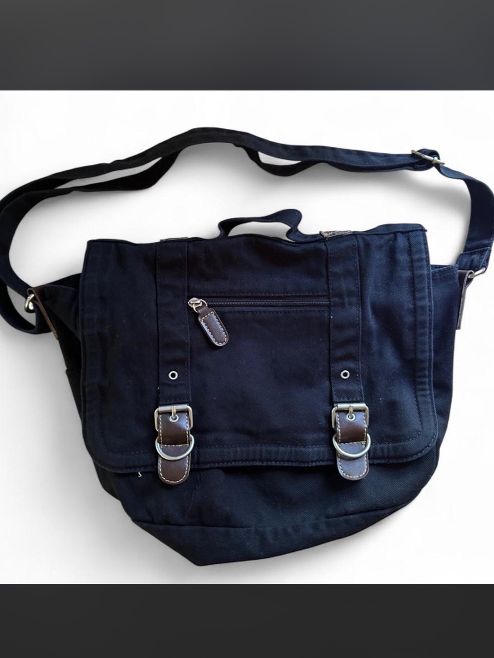 Men's Black Canvas Messenger Bag - Casual Crossbody Shoulder Bag